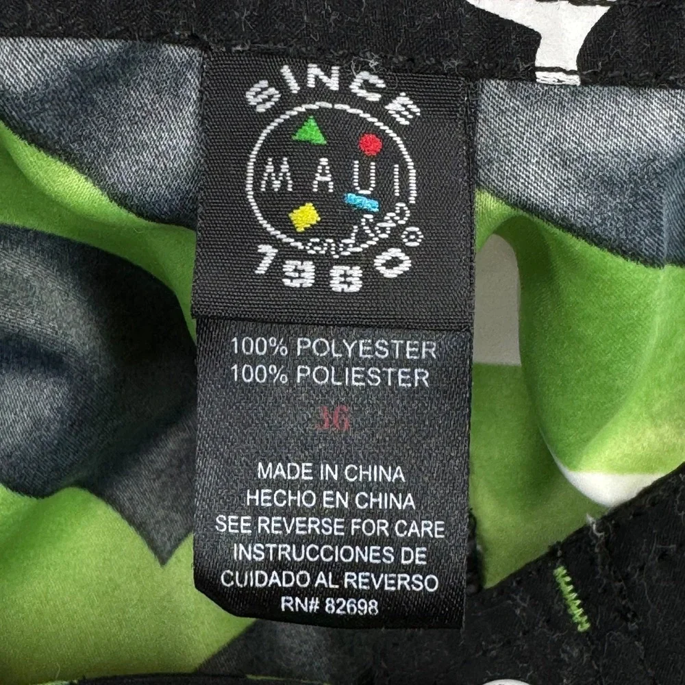 Maui and Sons Mens Size 36 Green Black Geometric Dazzle Board Shorts Swim Trunks